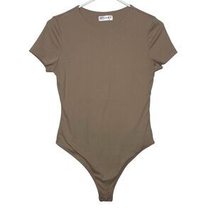 New Popular 21 Bodysuit Tank Top Juniors Large Light Brown Tan Snap One Piece